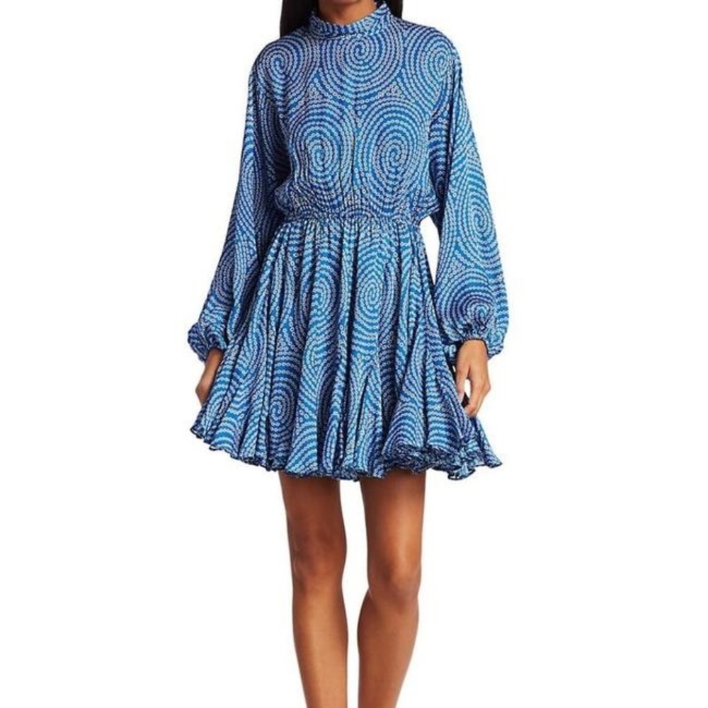 Rhode Resort Blue Caroline Swirl Print S/M Cocktail Dress